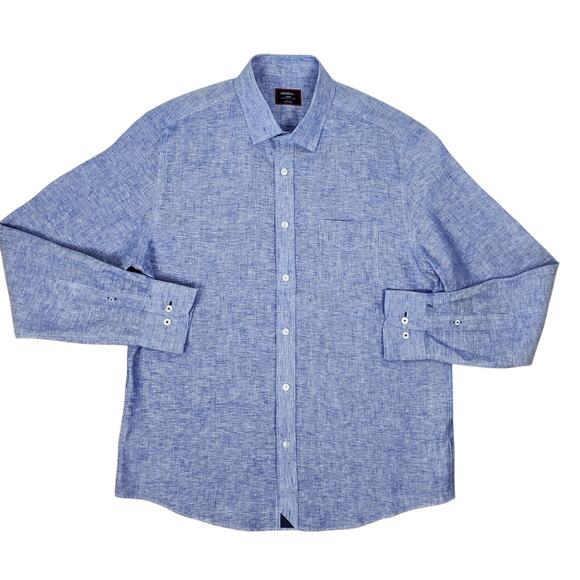 Untuckit Mens 100% Linen Vin Santo Long Sleeve Button Up Shirt L Blue Slim Fit - Picture 4 of 16